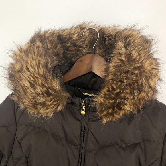 1 Madison Women's Size Small Brown Full Zip Down Puffer Jacket Faux Fur Hood - Picture 2 of 10